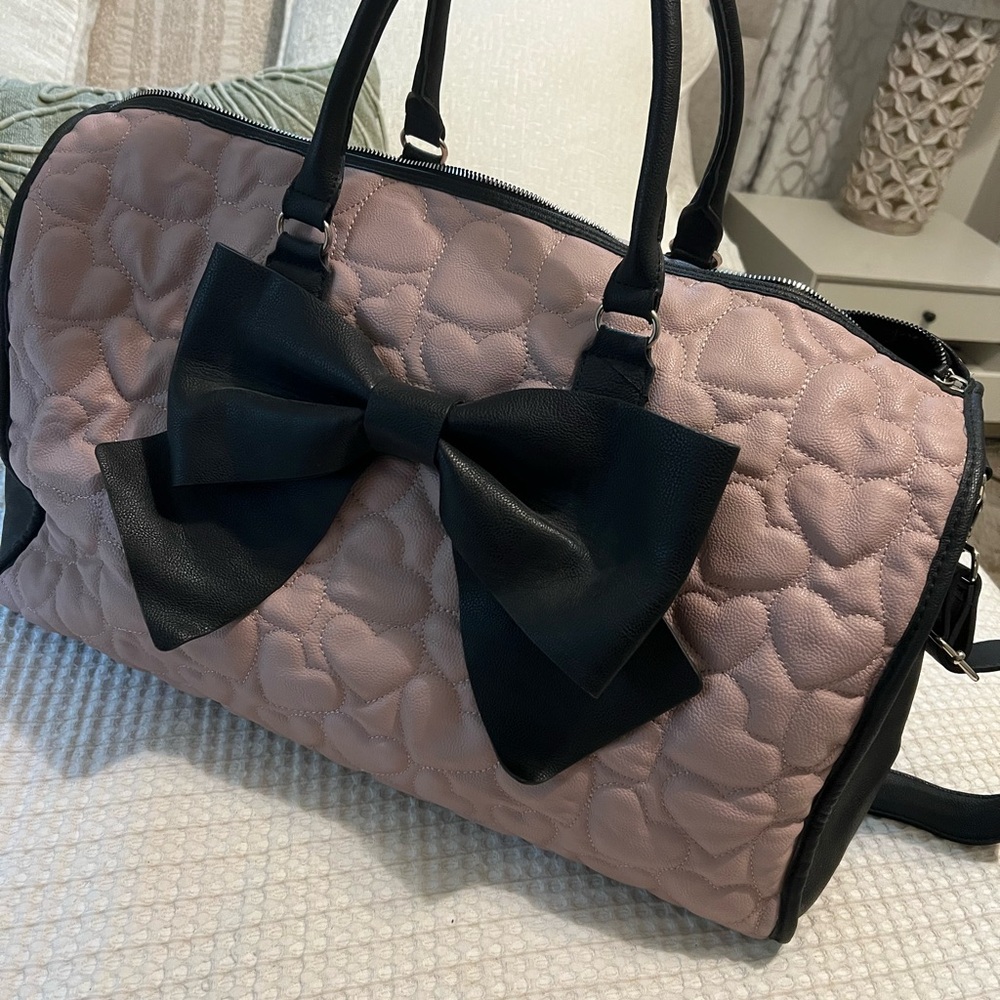 Betsy Johnson Elegant Pink and Black Bow Handbag